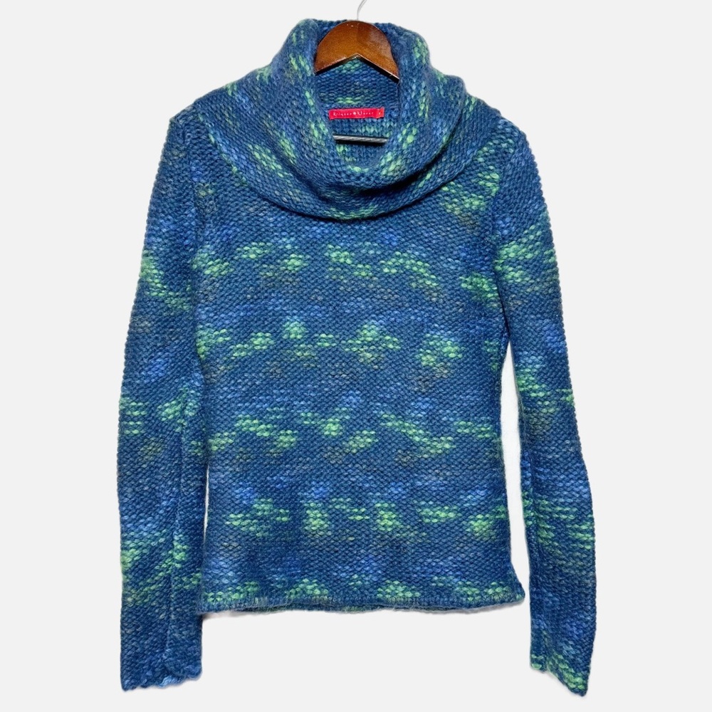 Krimson Klover chunky knit wool blend blue green cowlneck turtleneck sweater M
